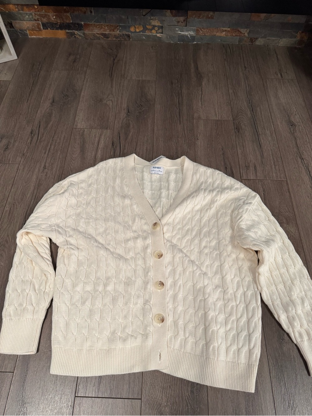 Old Navy Cream Cable-Knit Button Cardigan Sweater